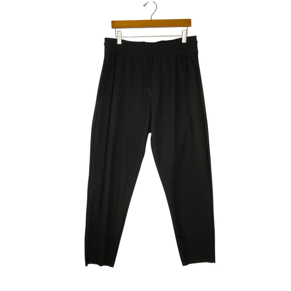 Zara Pants Womens Large High Rise Black Textured Ribbed Athliesure w/Pockets